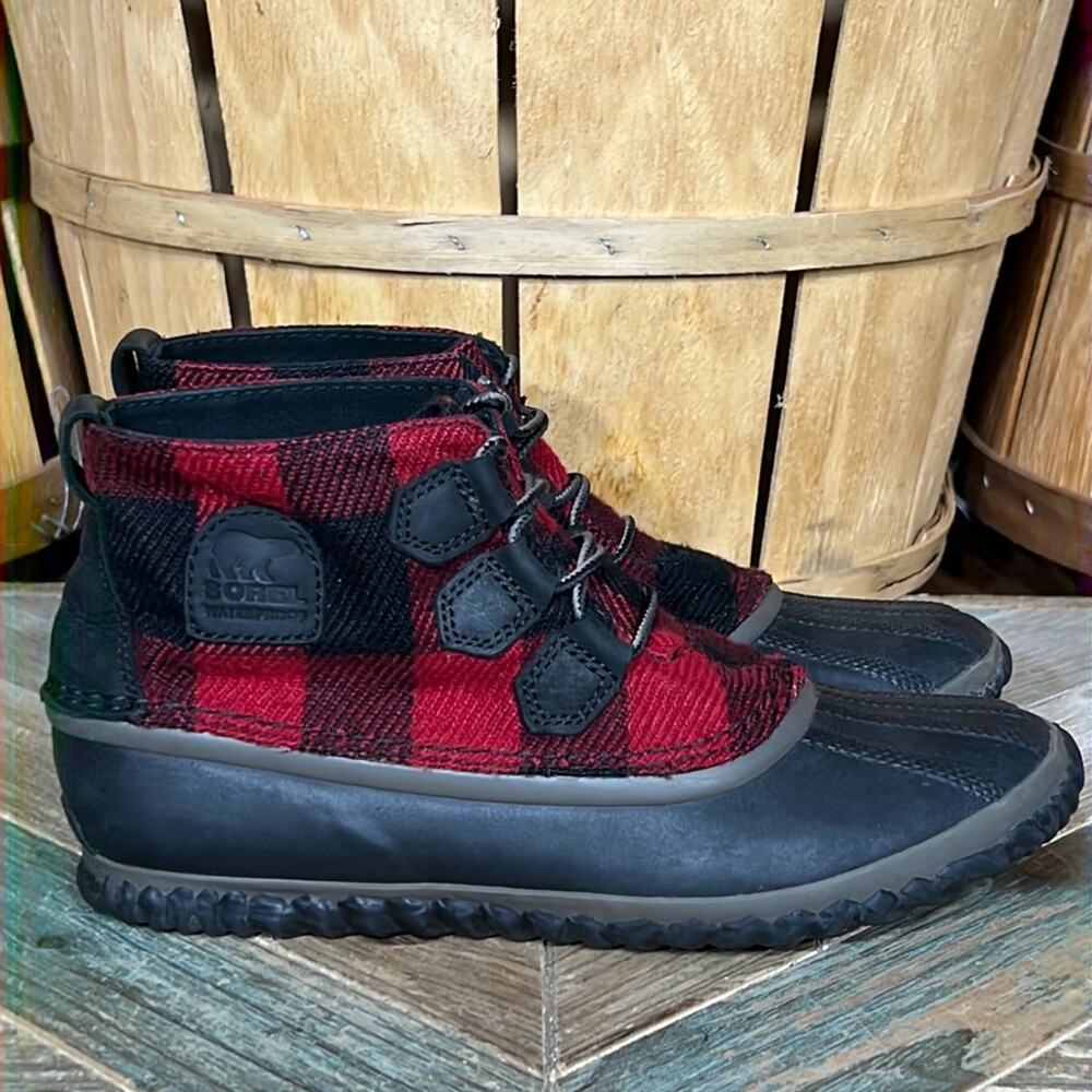 Sorel Out N About Felt Plus Buffalo Plaid Waterproof Lace-Up Boots Womens 8.5